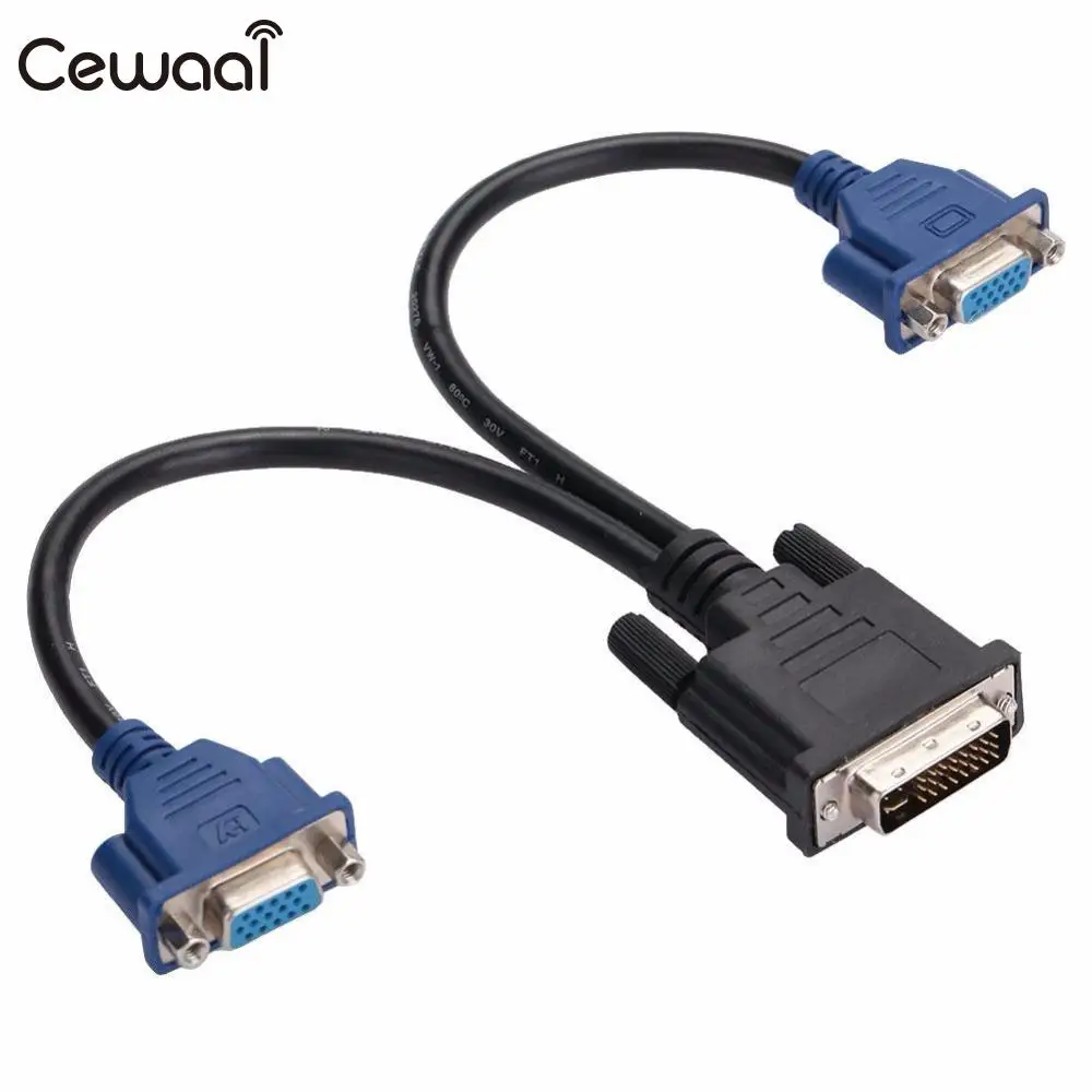 Cewaal DVI-I 24 + 5 Шпильки Мужской Двойной VGA Женский Проекторы адаптер y-образный кабель Провода