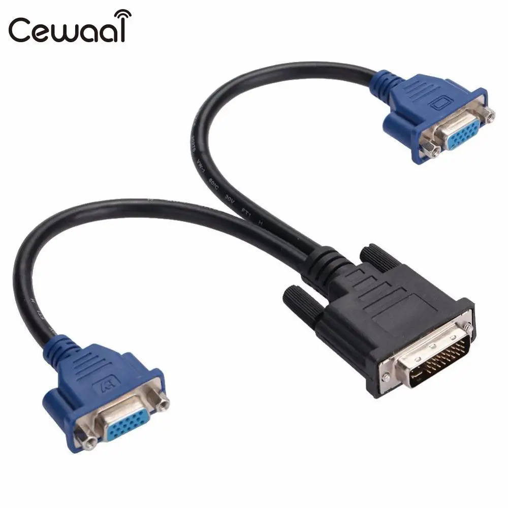 Cewaal DVI I 24+5 Pins Male To Dual VGA Female Projectors Adapter Y Splitter Cable Wirein