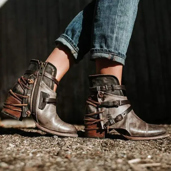 

Fashion Ankle PU Basic Boots Women Pointed Toe Buckle Solid Martin Boots Low Wedges Zip Casual Concise Winter Shoes Plus Size