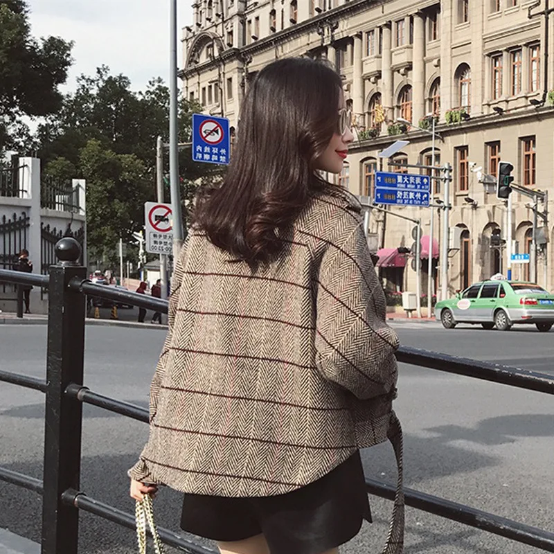 La MaxZa клетчатое двубортное пальто для женщин Повседневная Женская ветровка английский стиль корейский дизайнер осеннее пальто