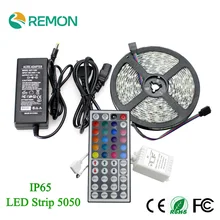 Remon Brand RGB LED Strip 5050 Flexible Waterproof IP65 60leds/m LED Strip + 12V 5A Adapter + 44Key Remote 60leds/m