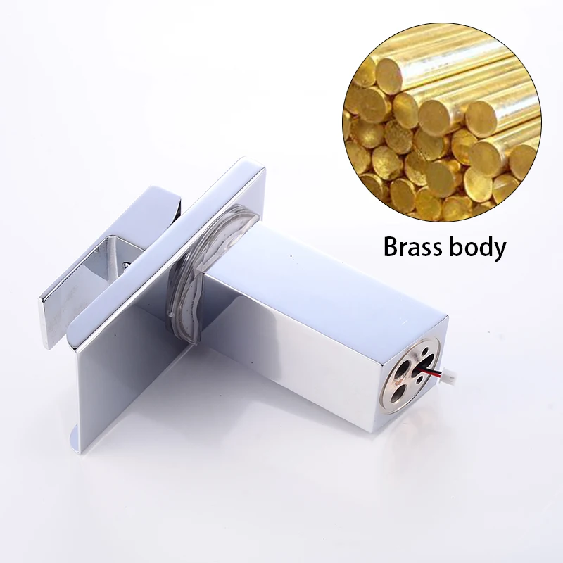  ROVATE LED Basin Faucet Watefall Sink Taps Colors Change with Temperature Bathroom Mixer Brass - 32861963707