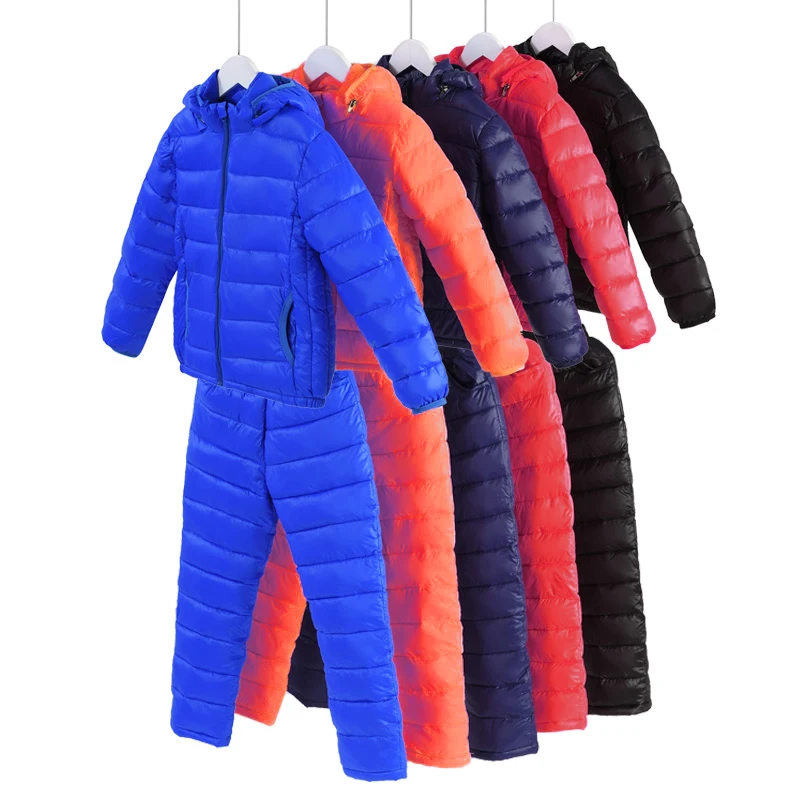 От 3 до 13 лет, детский зимний теплый комплект одежды, Модный хлопковый однотонный костюм, легкая тонкая верхняя одежда с капюшоном, высокое качество