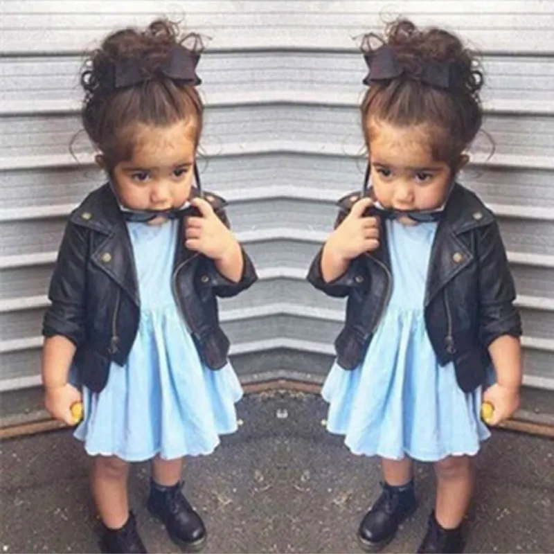 Skup Moda dziewczynek kurtki skórzane PU krótki płaszcz dla dziewczyny odzież wierzchnia tkaniny niemowlę kurtka dziecięca sprężyna wysokiej jakości noworodka płaszcze