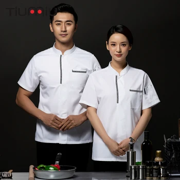 

2019 Unisex Chef Restaurant Uniform Men Women Chef Cook Jacket Waiter Waitress Hotel Kitchen Cafe Bakery Summer Work Clothes
