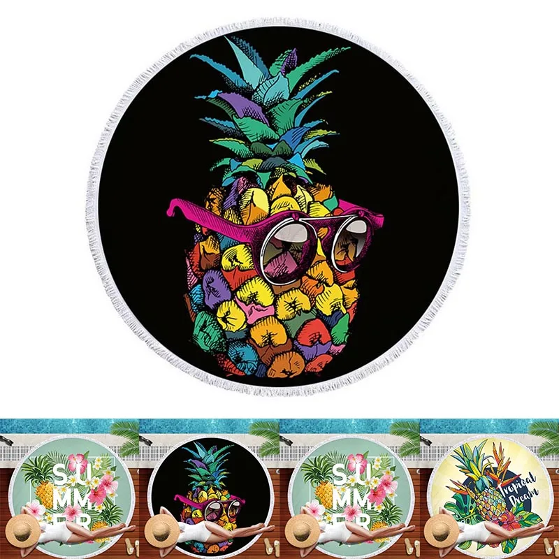 

Creative Round Beach Blanket Fruits Pineapple Printed Large Circle Beach Towel Mat XH8Z AP23