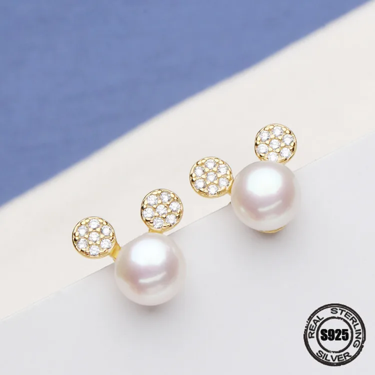 

Super Deal Grace beautiful round elegant Pearl Stud earring Fine Jewelry Natural round pearls Mickey Stud Earrings Women