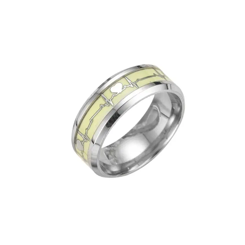 Модное светящееся кольцо в форме сердца из нержавеющей стали, светящееся в темноте парные кольца для друзей, подарок G-037