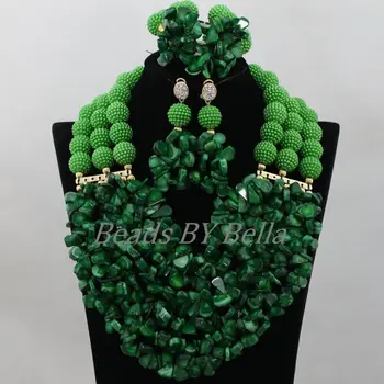 

African Coral Beads Jewelry Set Green Balls Chunky Wedding Necklace Bracelet Earrings Bridal Jewelry Sets Free Shipping ABF858