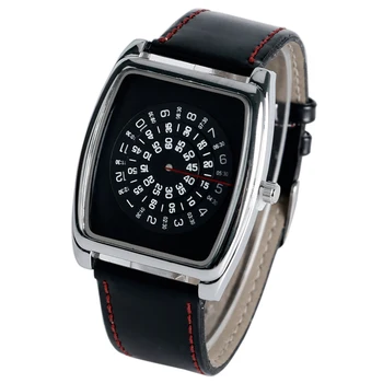 

Luxury Black Turntable Dial Quartz Sport Wrist Watch PU Leather Boy Men Unisex Q0801