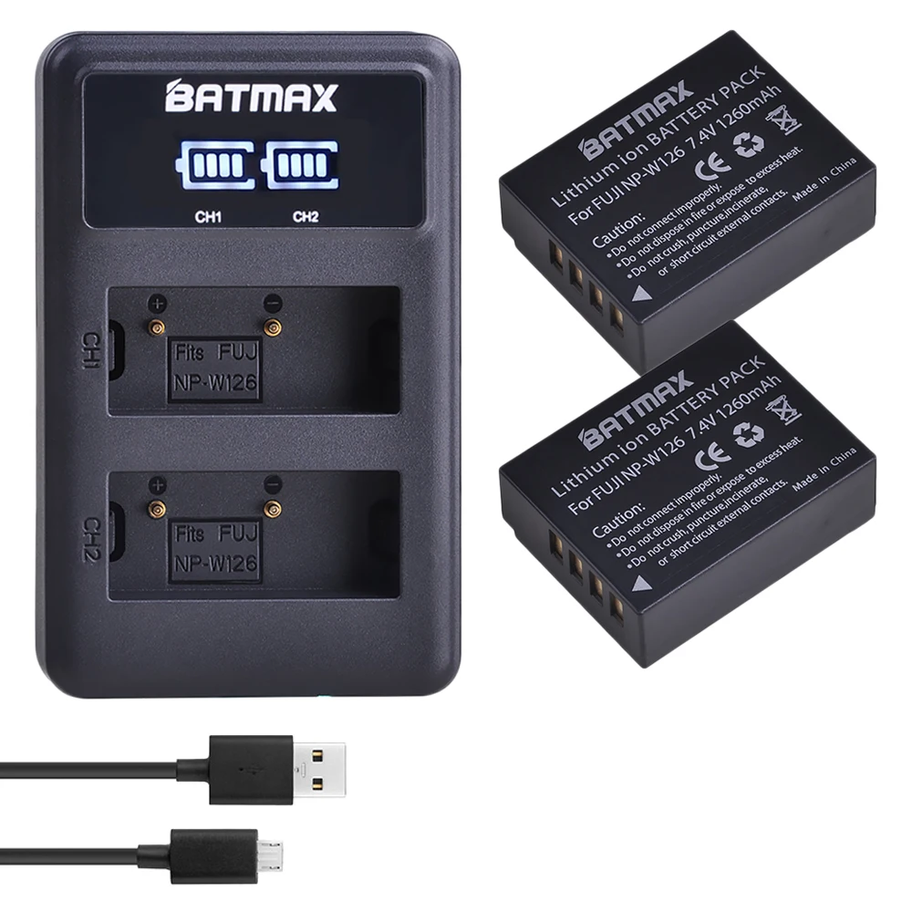 

Batmax NP-W126 NP-W126S Battery+LED Dual Charger for Fujifilm HS30EXR HS33EXR X-Pro1 X-E1 X-E2 X-M1 X-A1 X-A2 X-T1 X-T10 X-T20