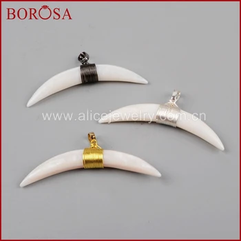 

BOROSA Wire Wrap Natural Shell Horn Gold /SIlver /Black Pendant ,White Shell Crescent Pendant Jewelry for Necklace Making WX577
