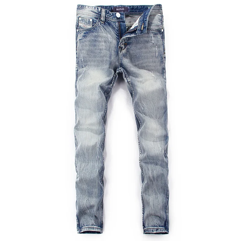 Модные Классические мужские джинсы винтажный дизайнерский синий цвет прямые джинсы для мужчин простые хлопковые джинсы homme рваные джинсы