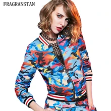 Новые модные женские туфли Демисезонный камуфляж печати Бейсбол форма Застёжки-молнии Женский Улица Стиль Повседневное Свободные куртка Slim YX3