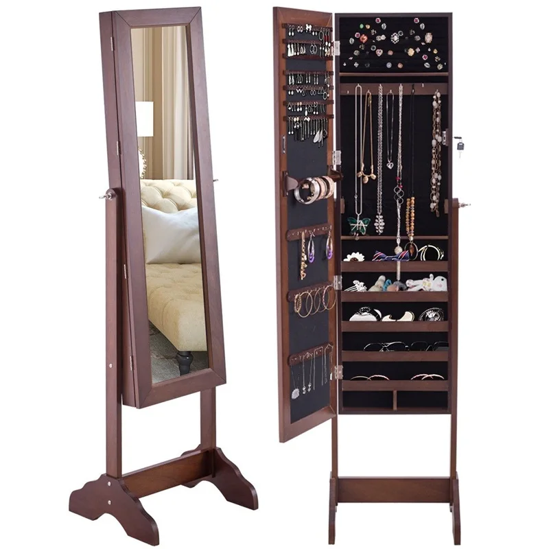 

Freestanding Mirrored Armoire Storage Jewelry Cabinet HW56421