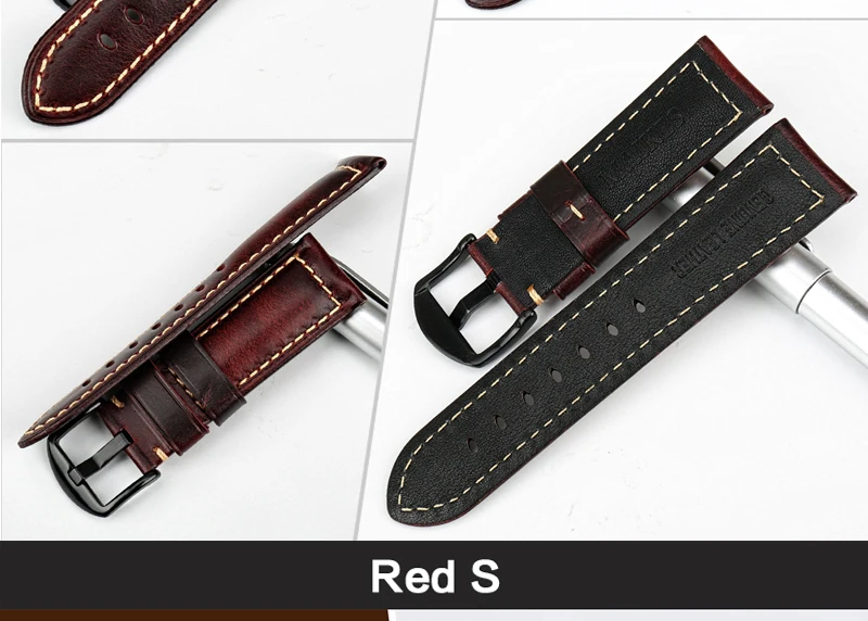MAIKES аксессуары для часов модный красный ремешок для часов 20 мм 22 мм 24 мм 26 мм кожаный ремешок для часов с черной пряжкой ремешок для часов Panerai