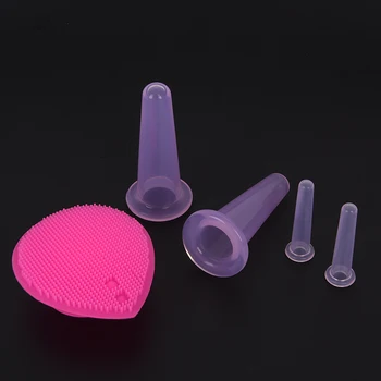 

5pcs Silicone Face Cups Jar Body Eye Back Massage+Cleansing Brush Anti-cellulite Massager Vacuum Cans face Lifting