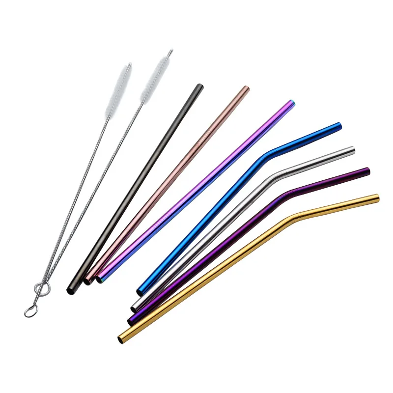 

High Quality Colorful Straw 304 Stainless Steel Straws Reusable Bent Metal Drinking Straw with Cleaner Brushes 1 straw&1 1 brush