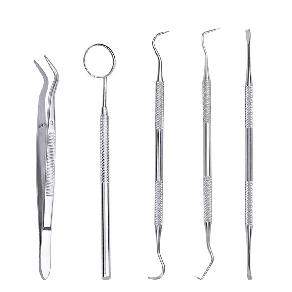

5 Pcs/Set Oral Hygiene Care Dental Tools Stainless Steel Tartar Remover Teeth Whitening Cleaning Kit With Box QS888