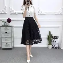 Yiwa женские резные полые большие размеры плиссированные длинные юбки с высокой талией летние дышащие повседневные универсальные с высокой талией с принтом