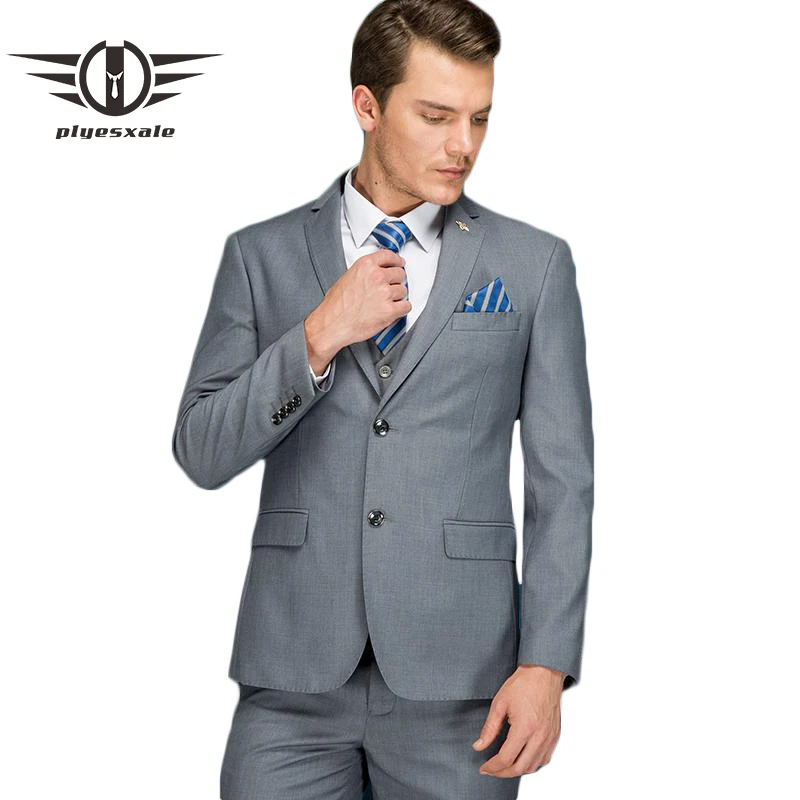 

Plyesxale Woolen Suit Men Wedding Suits 2018 Costume Homme Mariage Terno Slim Fit Masculino 2 Piece Grey Men's Suits Formal Q6