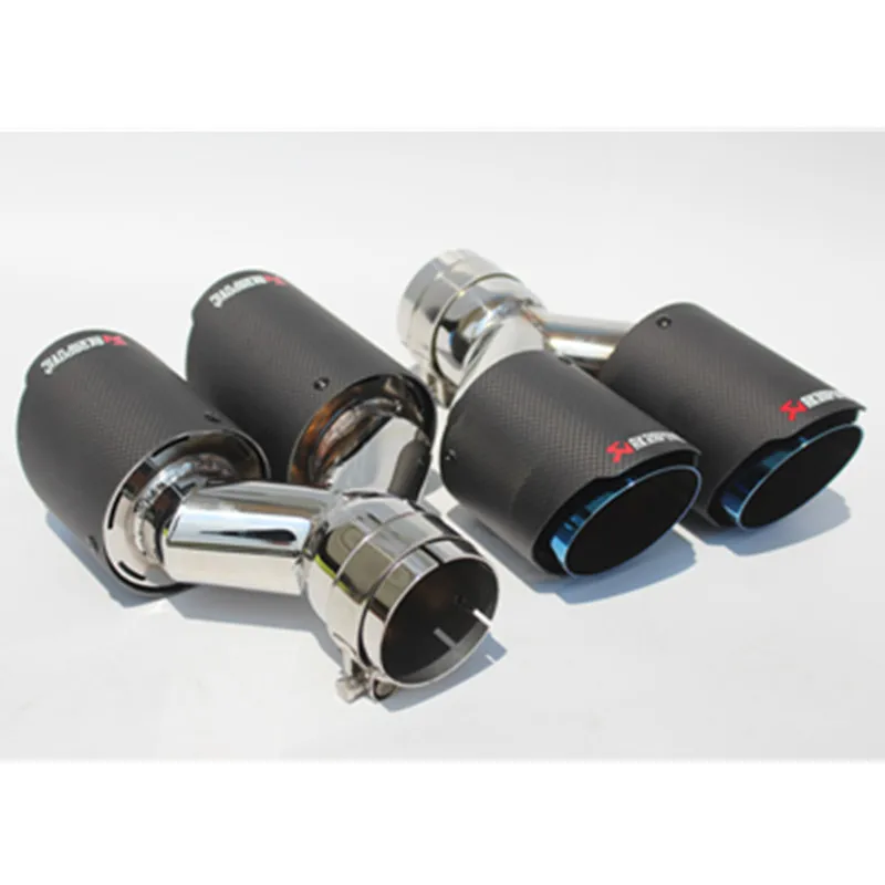 2X 63mm Inlet 89mm Outlet Car Exhaust Tip Carbon Fiber Exhaust Muffler Dual Tips