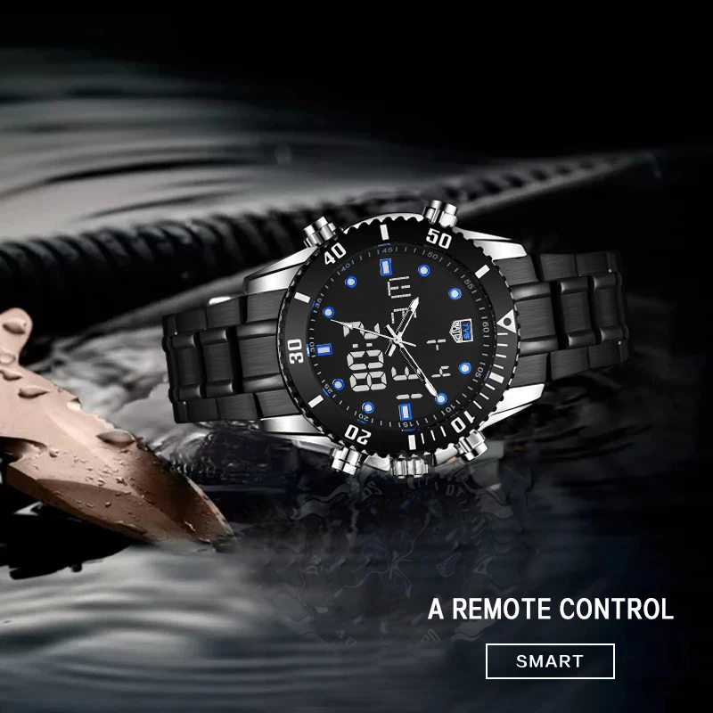 TVG Luxury Brand Mens New Fashion Stainless Steel Waterproof Digital LED Watch Business Watch Men Sport Watch Diving Watch