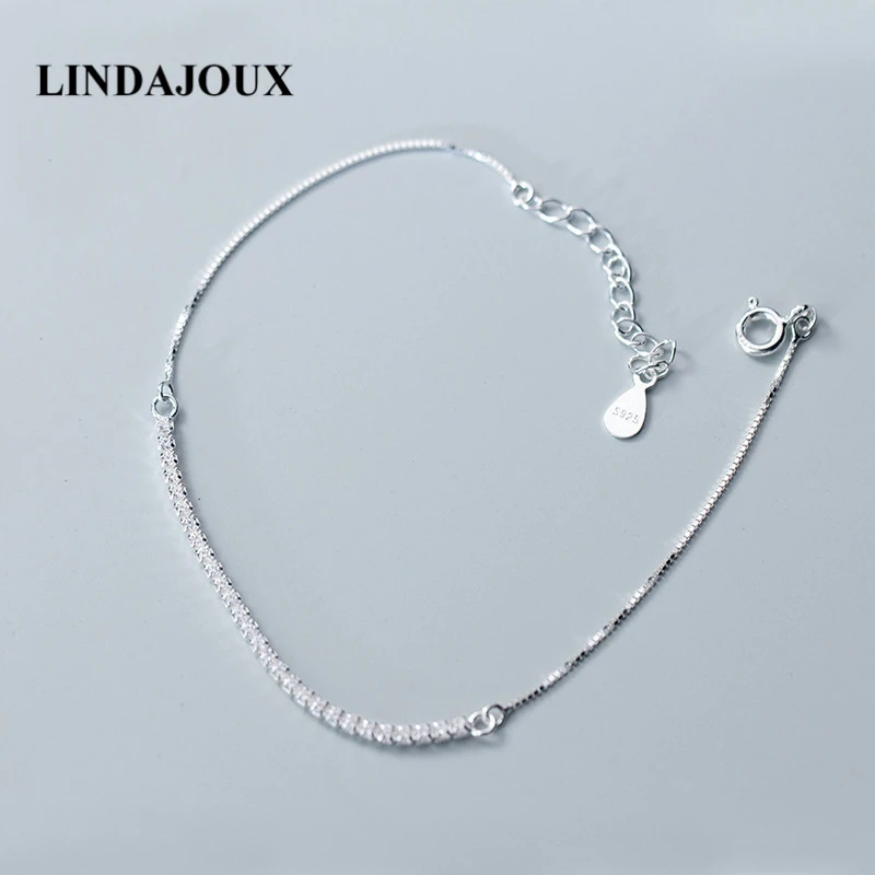 

925 Sterling Silver Clear Zircon Inlay Simple Design Chain Bracelets For Women Silver 925 Jewelry Girl's Birthday Gift