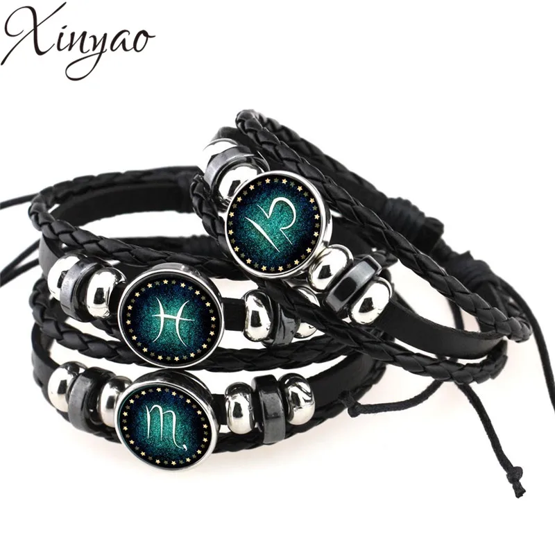 

2019 Virgo/Sagittarius/Aquarius/Scorpio/Libra/Capricorn 12 Constellation Bracelet Men Women Braided Leather Bracelets & Bangles