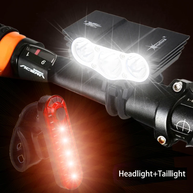 Perfect Waterproof Bike Light 3xT6 LED Front Bicycle Headlight 4 Modes Safety Night Cycling Lamp+Rechargeable Battery Pack+Charger 4