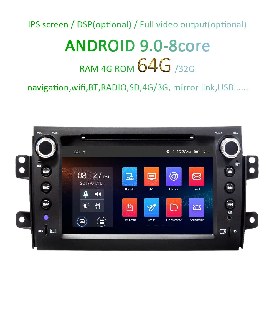 Top 8" DSP Android 9.0 4G 64G AV Output CAR GPS Radio For Suzuki SX4 2007-2013 DVD PLAYER Navigation Stereos Multimedia IPS screen 2