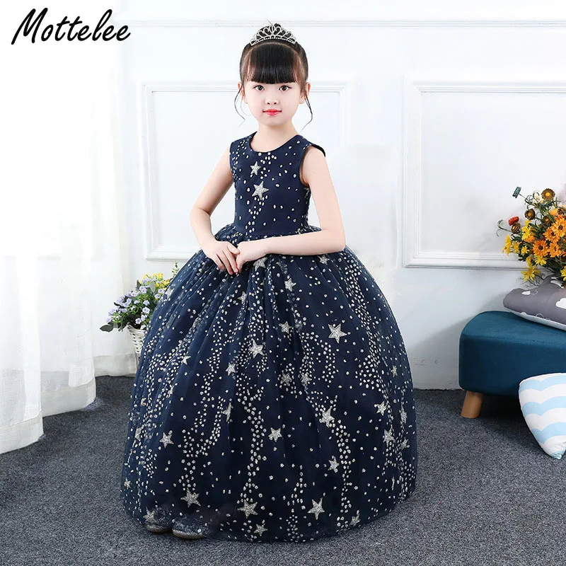 

Mottelee Girls Long Dress Star Sequin Evening Princess Dresses Kids Party Ball Gown Pageant Children Vintage Frock 3-13 Years