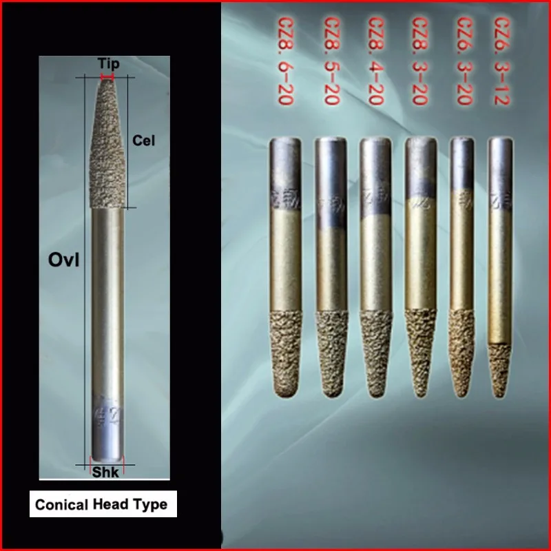 LOXA мраморный рельеф CNC гравировальный алмазный инструмент, вакуумная пайка Алмазный гравирование шлифование инструмент, коническая головка Концевая фреза