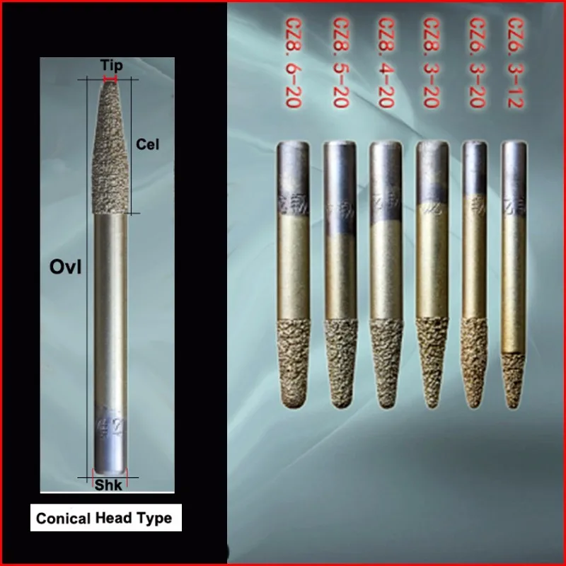 Vacuum brazed diamond engraving bit (concial head) ne wlist 001