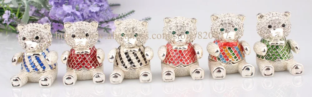 Handmade Jeweled Metal Bear Enamel Trinket Box Cute  Bear Hinge Jewerly Box Lovely Small Bear Gift Box Color at Random