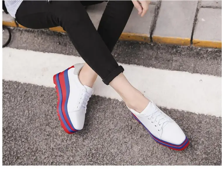 Для женщин обувь на каждый день; модная дышащая обувь на платформе женская обувь на шнуровке белые кроссовки на плоской подошве Для женщин tenis feminino c625