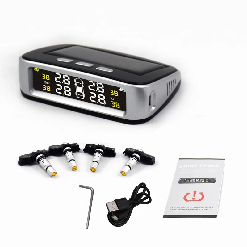 Solar Power USB TPMS Car Tire Pressure Monitoring System LCD Display 4 External Sensors for VW Toyota SUV Temperature Warning 9