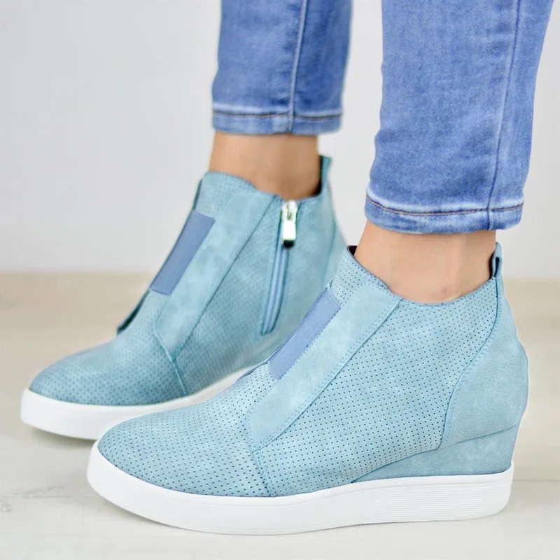 HEFLASHOR/популярные женские кроссовки; коллекция года; дышащая Вулканизированная обувь на танкетке; женская повседневная обувь из искусственной кожи; tenis feminino - Цвет: blue