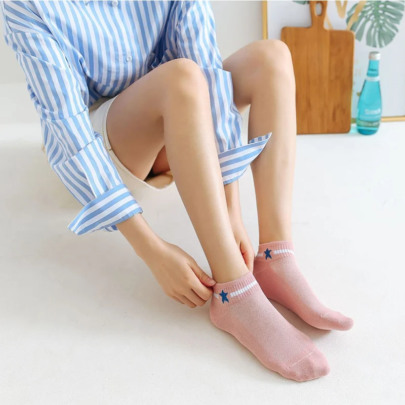 Women's Harajuku Cute College Wind Simple Candy Colors Stars Socks Lady Cotton Mesh Breathable Boat Socks Hosiery Female Sox Women's Harajuku Cute College Wind Simple Candy Colors Stars Socks Lady Cotton Mesh Breathable Boat Socks Hosiery Female Sox