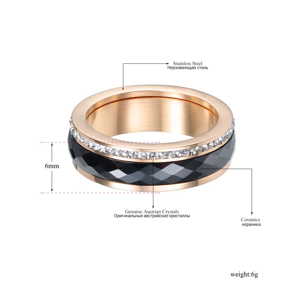 Lokaer Классическая титановая сталь черная керамика кольца ювелирные изделия Золото Цвет кубический цирконий Свадебные обручальные кольца для женщин Anneaux