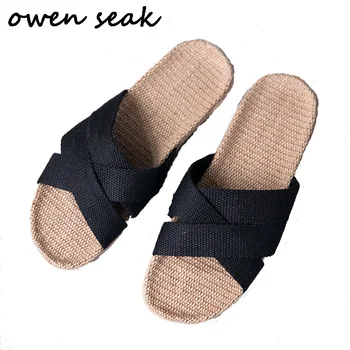 

Owen Seak Men Rome Flip Flops Luxury Trainers Men Owen Casual Shoes Hemp Slippers Slides Summer Flats Black Sandals