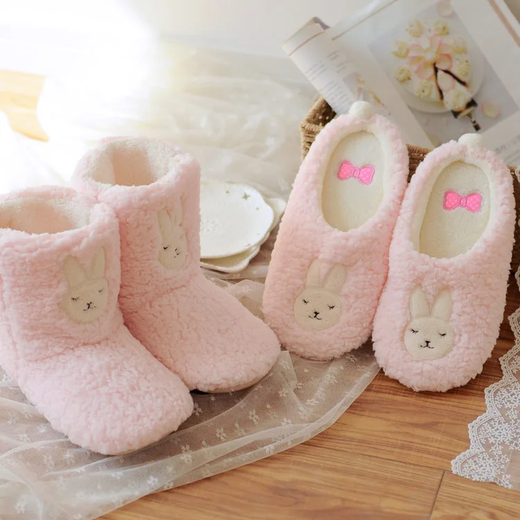 

Kawaii pink rabbit cartoon Slipper Winter warm Indoor cotton shoes Soft Plush Stuffed Toys boots Cute Home slippers Unisex Gifts