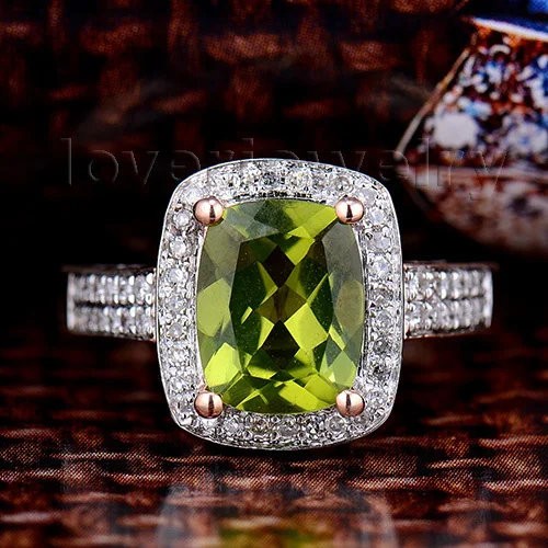 

New Arrival Solid 14KT Rose Gold Diamond & Ravishing Peridot Ring Free Shipping R00122
