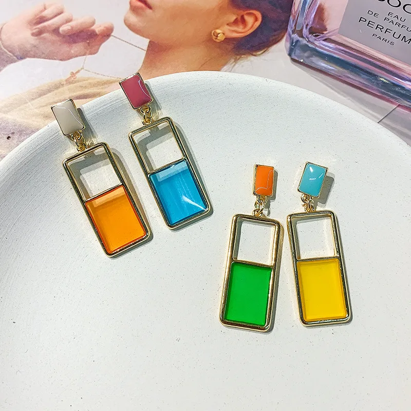 

2019 New Arrival Metal Trendy Geometric Women Dangle Earrings Candy Earrings Metal Ins Baroque Colour Korean Fashion Earrings