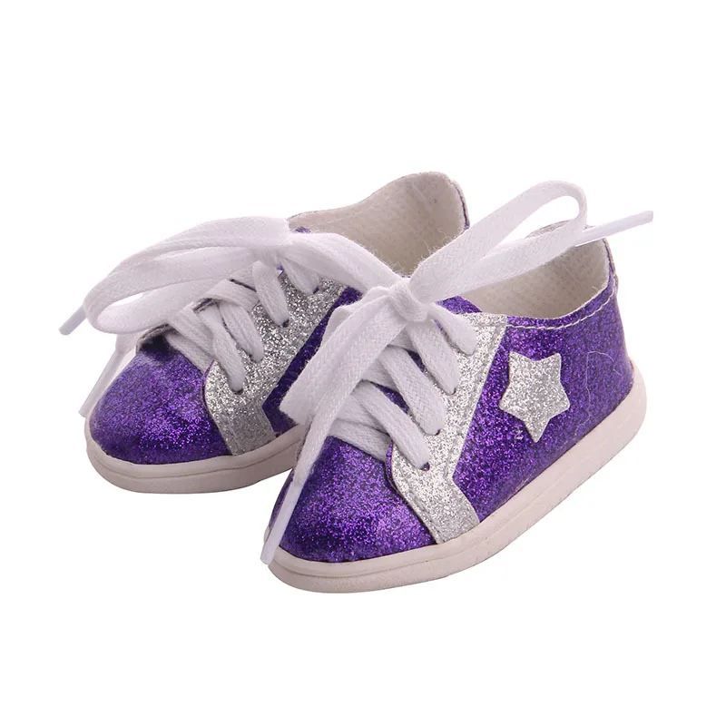 purple doll shoes Кукольная обувь 7 см модная блестящая обувь для катания на коньках 18 дюймов американский и 1/3 BJD девушка кукла аксессуары - Цвет: purple doll shoes