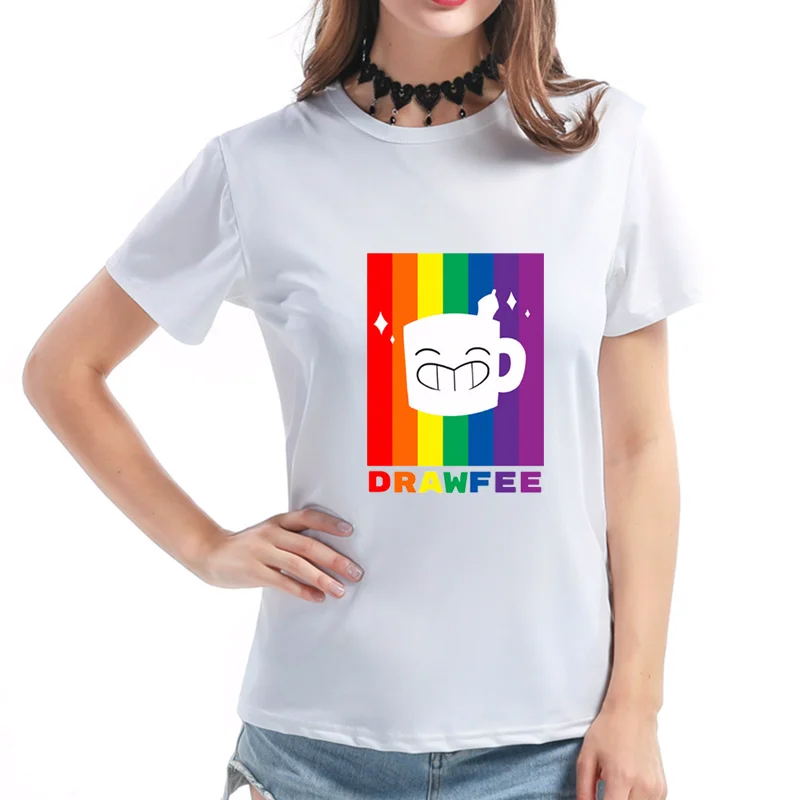 rainbow printed women white t shirt Round neck Loose graphic sweetheart tshirt cotton Tees XXL Tops