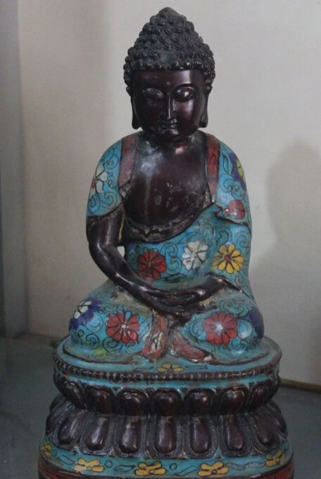 

shitou 003139 Tibet Buddhism Purple Bronze Cloisonne Enamel Shakyamuni Amitabha Buddha Statue