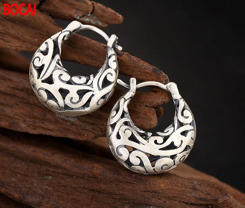 S990 hollow pattern color retro minimalist all match Sterling Silver