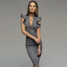 2018 Olhos de Escritório Hot Sexy Bodycon V Pescoço Lápis Vestidos Sumemr Vestidos Wome Sólida Do Vintage