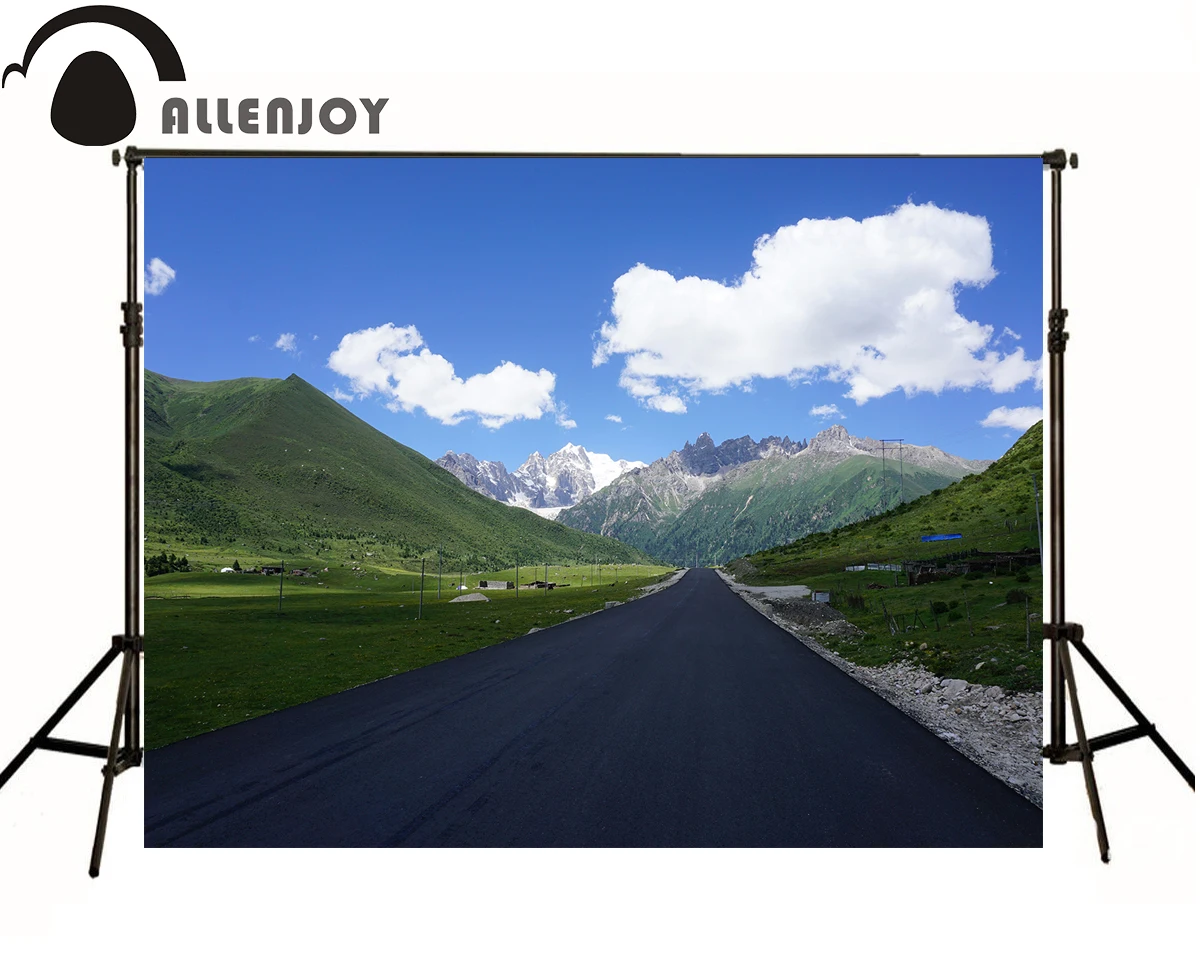 

Allenjoy photographic background Snowy road blue sky and white clouds kids vinyl photocall fabric photography backdrops